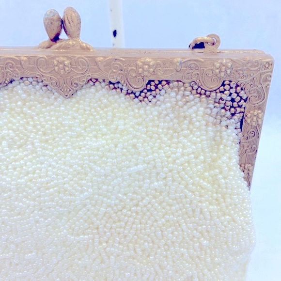 Vintage Ivory Seed Bead Beaded Evening Bag Beautiful Floral Design Newport News - Picture 6 of 13